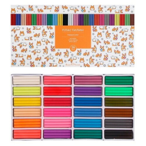 Пластилин мягкий восковой 24 цвета 500 г Happycolor микс 1043₽