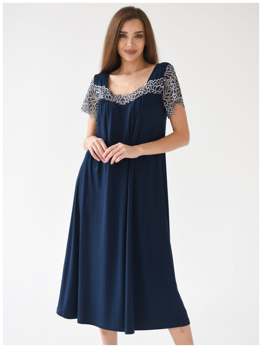 Ночная сорочка вискоза Премиум качество, темно-синяя, Велина, размер 52, Текстильный край - фотография № 1