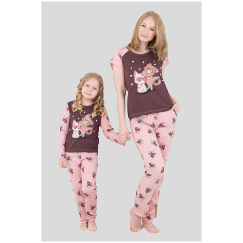фото 10838-36, цвет какао, пижама детская со штанами, размер 134 (36), пижама для девочки, домашний комплект, костюм домашний, пижама family look, костюм для девочки с брюками натали
