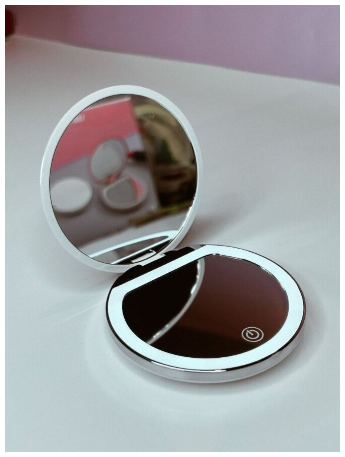 Зеркало с LED подсветкой для макияжа карманное с увеличением, зеркальце косметическое, складное, аккумуляторное, перезаряжаемое, подарочное