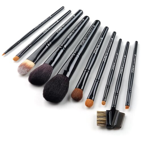 фото "zoreya набор кистей для макияжа в черном футляре zp10b, 10 штук" zoreya cosmetics