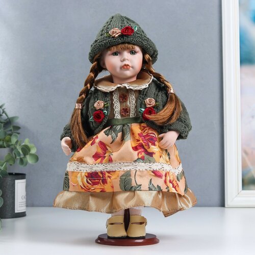 фото Кукла коллекционная керамика "даша в платье с цветами, в зеленой кофточке" 30 см 6260917 profit