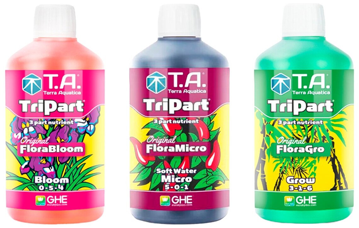 Комплект удобрений Terra Aquatica TriPart (Grow + Bloom + Micro SW) 3шт по 0,5л (GHE Flora) для мягкой воды - фотография № 8