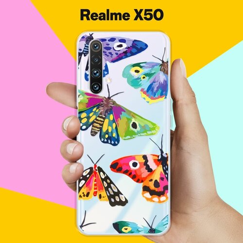 Силиконовый чехол на realme X50 Бабочки / для Реалми Икс 50 5 Джи силиконовый чехол на realme x50 ван гог корги для реалми икс 50 5 джи