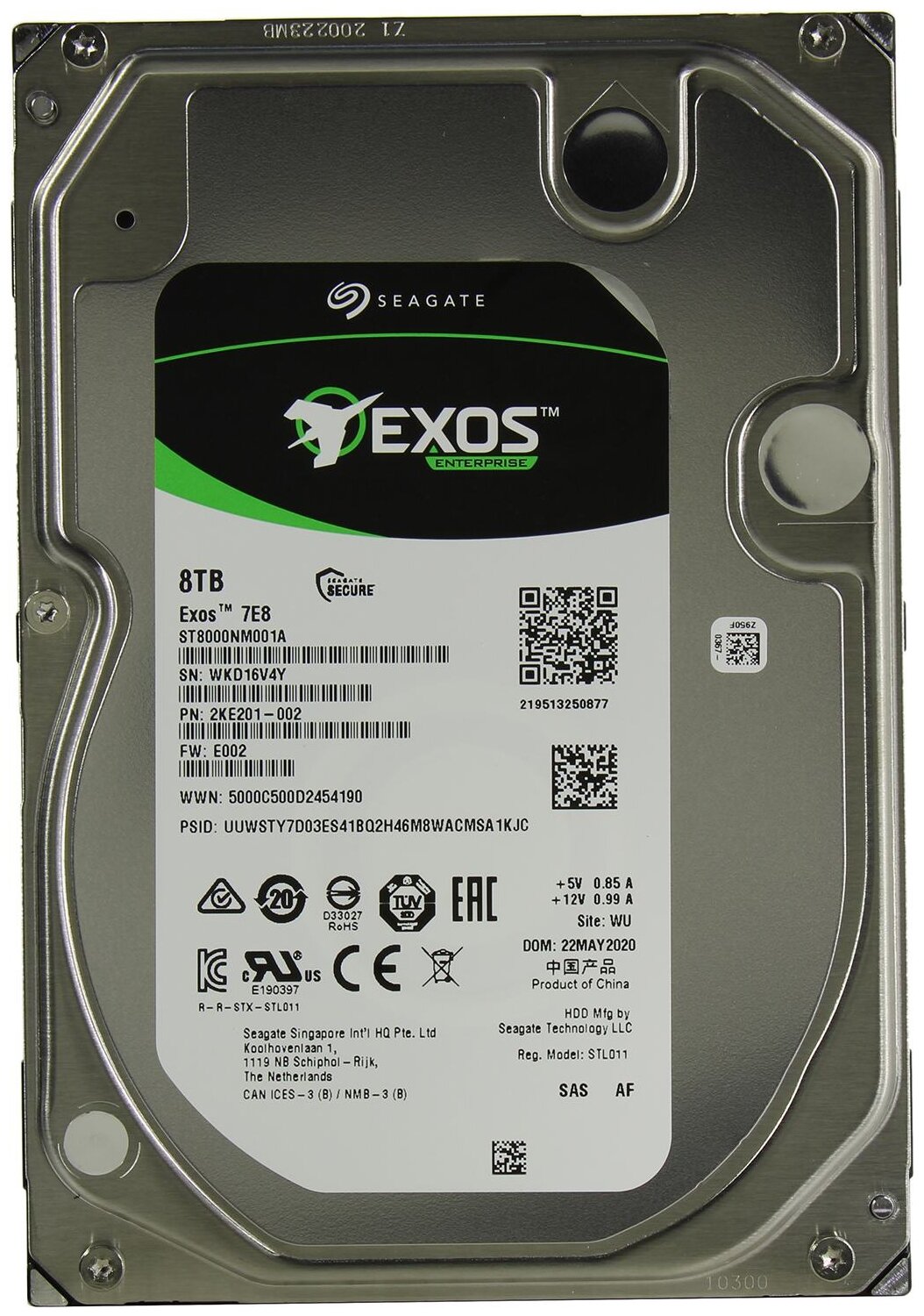 Жесткий диск Seagate 8TB, SAS, 3.5" (ST8000NM001A) Exos 7E8 , 512E, 12Gbit/s, 7200rpm, 256Mb (аналог ST8000NM0075)