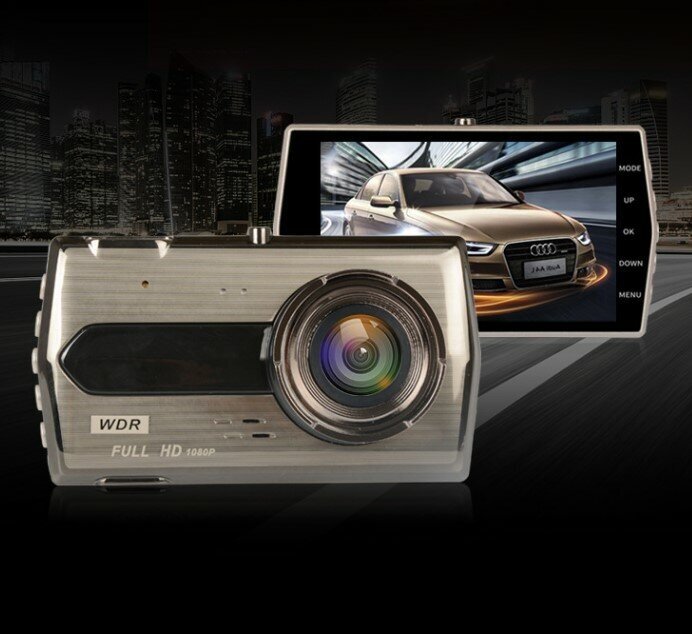 Автомобильный видеорегистратор с двумя объективами c разрешением Full HD 1080P / цифровой 4-дюймовый IPS-экран