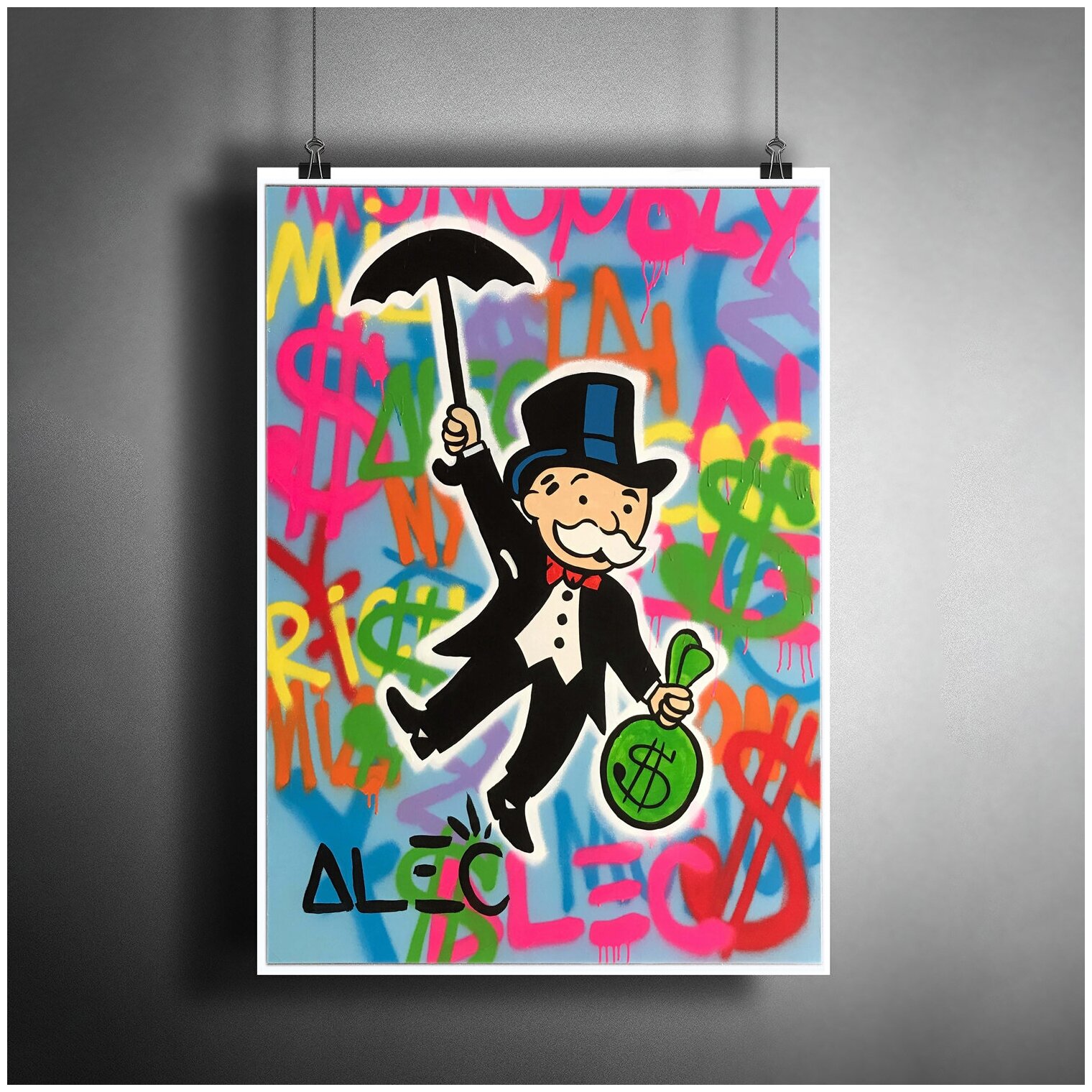 Постер плакат для интерьера "Монополия. Доллар". Денежная картина Alec Monopoly / Декор офиса, дома, бара. A3 (297 x 420 мм)