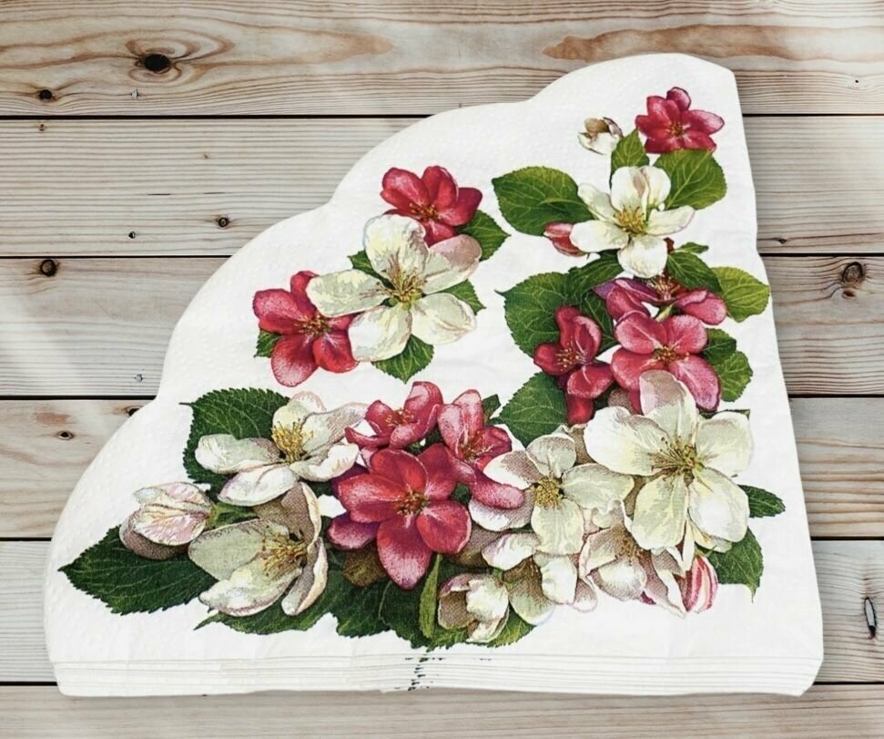 Салфетки декоративные бумажные" Яблоневый цветок" диаметр 32 см., 12 штук, 3 слоя. - фотография № 1