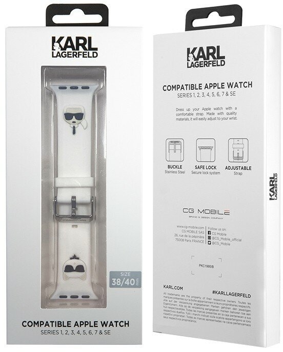 Ремешок силиконовый Lagerfeld Silicone Karl and Choupette heads для Apple Watch 38-40-41 mm белый