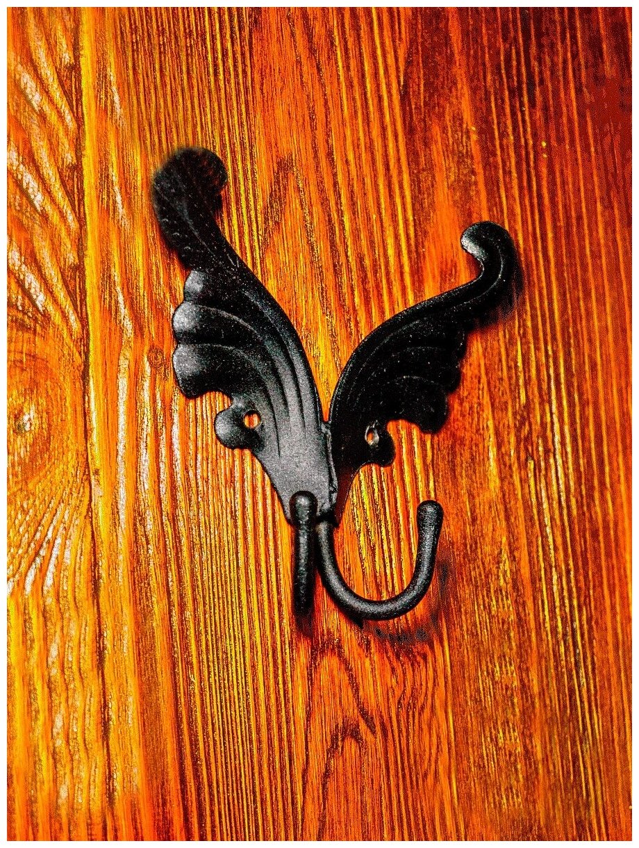 Крючок кованый "Бабочка" большой 13 см. (черный)/ крючок настенный металлический/ крючок для одежды настенные/ крючок вешалка для ключей и сумок/ - фотография № 4