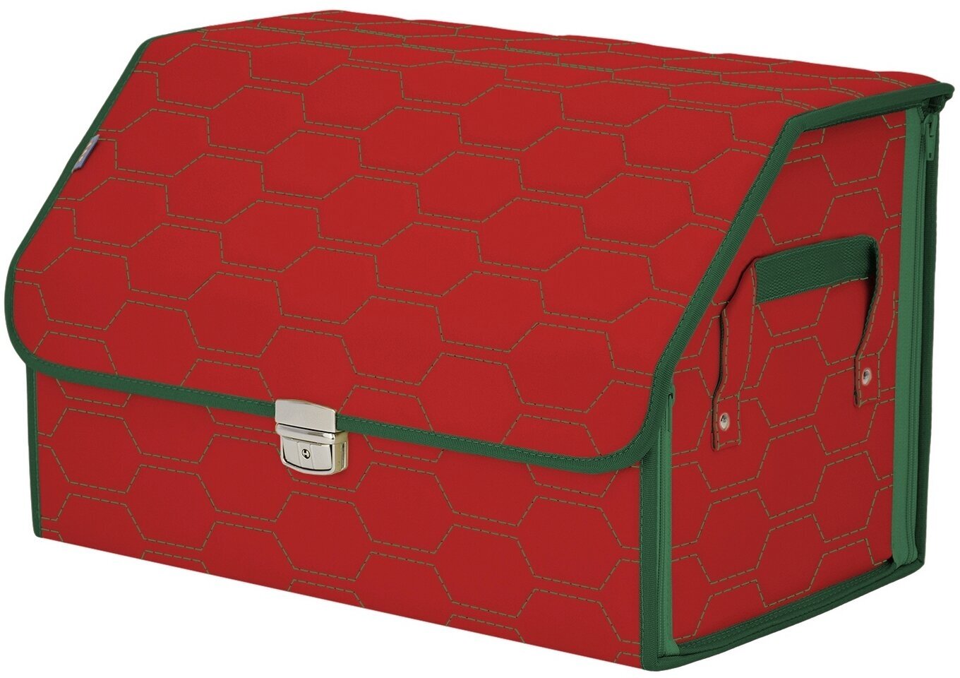 Органайзер-саквояж в багажник "Союз Премиум" (размер L). Цвет: красный с зеленой прострочкой Соты.