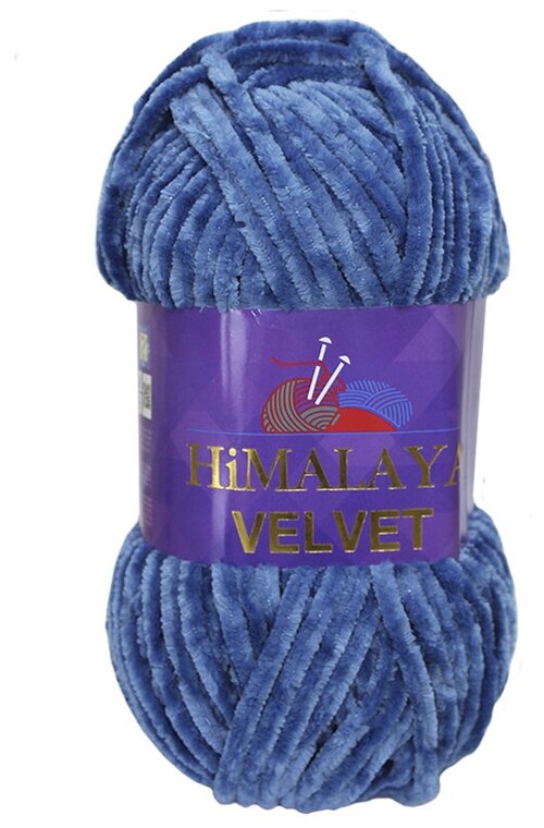 Пряжа плюшевая, велюровая Himalaya Velvet (Хималая вельвет) 100г/120м, 100% микрополиэстер, цвет: 90041 синий (джинс), 1 моток