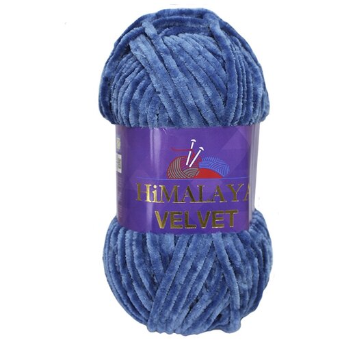 Пряжа плюшевая, велюровая Himalaya Velvet (Хималая вельвет) 100г/120м, 100% микрополиэстер, цвет: 90041 синий (джинс), 1 моток himalaya пряжа velvet 100% полиэстер 120м 100гр 90060