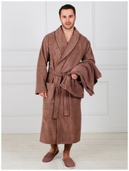 Мужской махровый халат с шалькой, коричневый