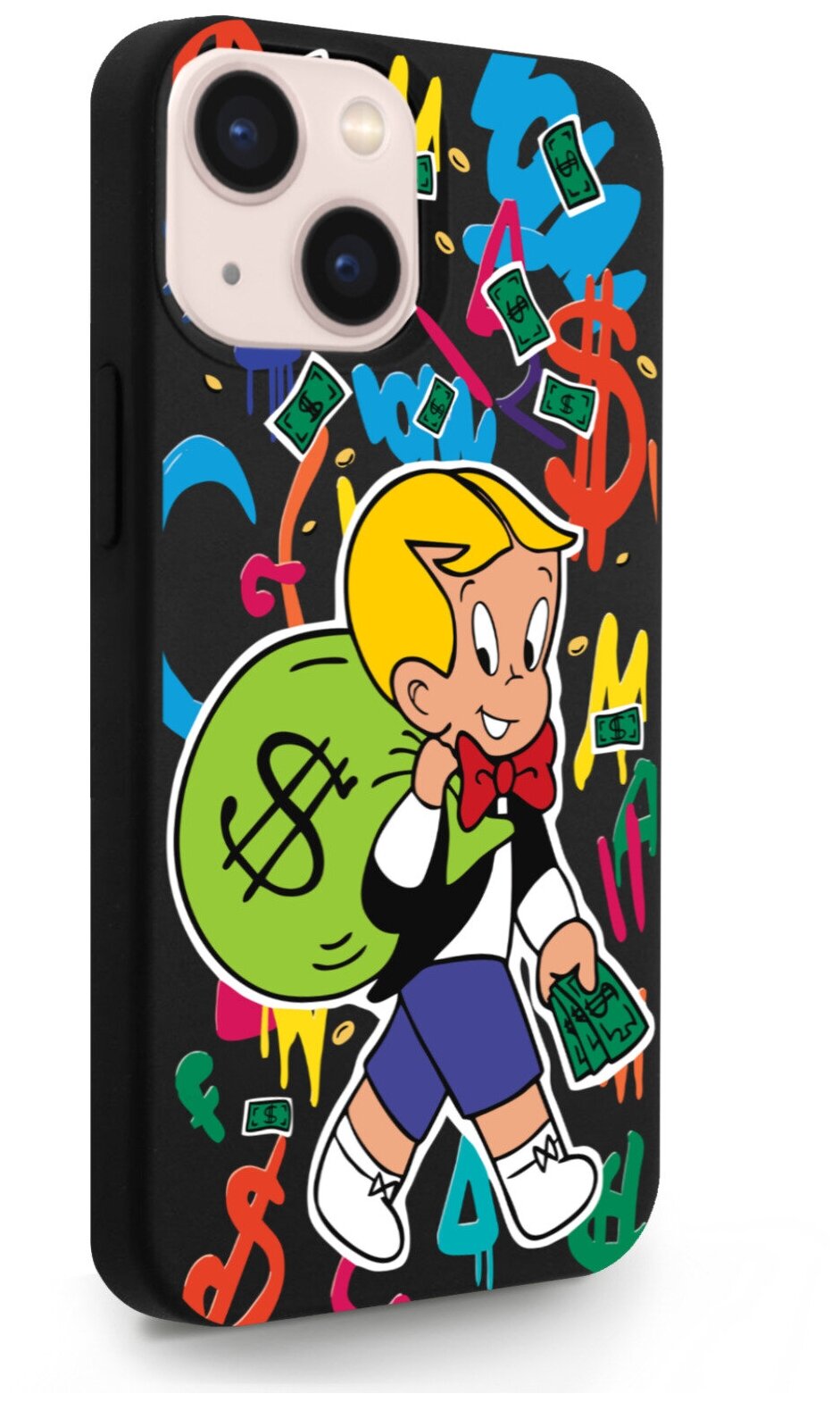 Черный силиконовый чехол MustHaveCase для iPhone 13 Mini Monopoly Richie Rich/ Монополи Богатенький Риччи для Айфон 13 Мини Противоударный