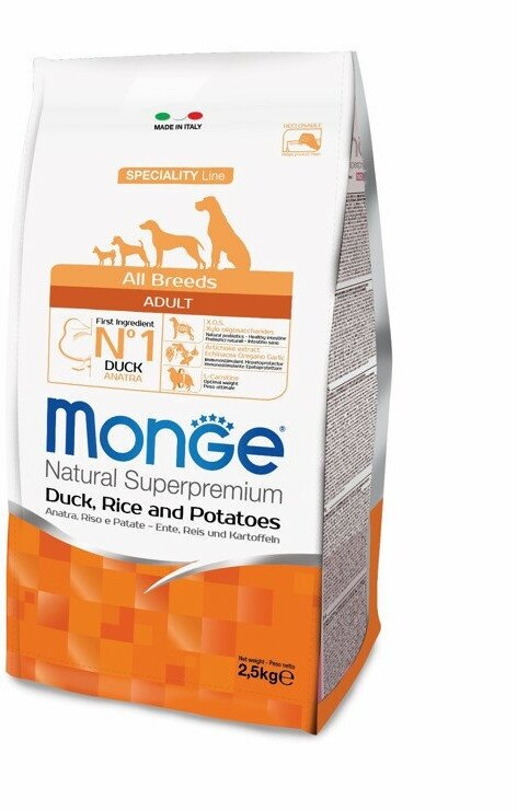 Monge Dog Speciality сухой корм для взрослых собак всех пород с уткой, рисом и картофелем 2,5 кг