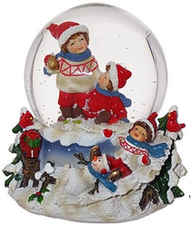 Стекляный новогодний шар со снегом "Дети