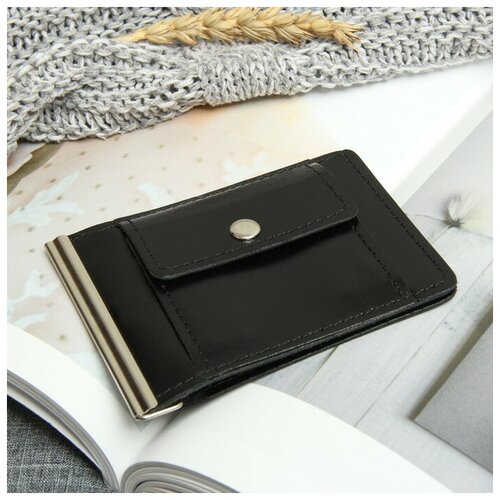 фото Зажим для купюр на магните, отдел для монет, цвет чёрный кайман