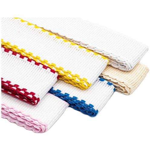 фото Набор канвы-ленты c обработанным цветным краем 14ct, 1,5м*3,5см, 6шт, натуральный и белый цвета, bestex