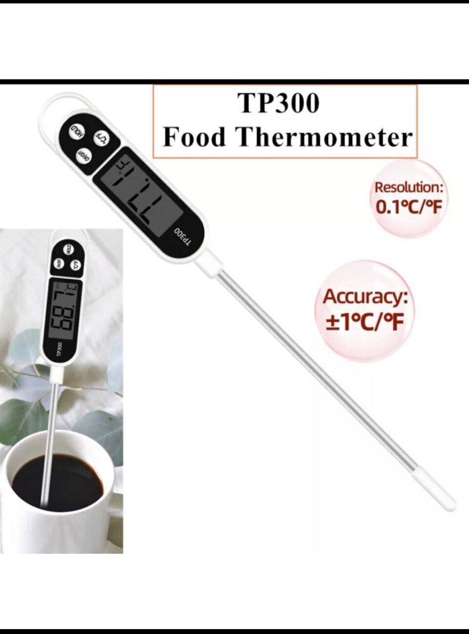 Термометр кулинарный с термощупом электронный для приготовления пищи, еды, овощей, мяса и гриля, детского питания, смесей