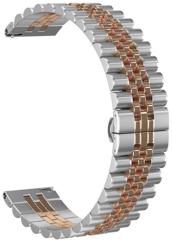 Ремешок металлический GSMIN Fold 22 для Ticwatch E2 (Серебро-розовое золото)