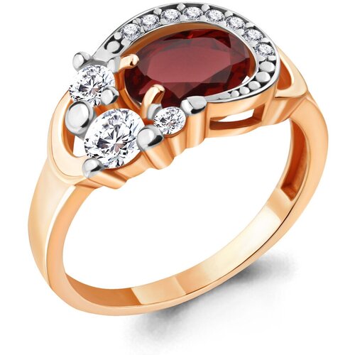 фото Кольцо из золочёного серебра aquamarine а6922803а-пк с фианитом и гранатом, размер 17 diamant-online