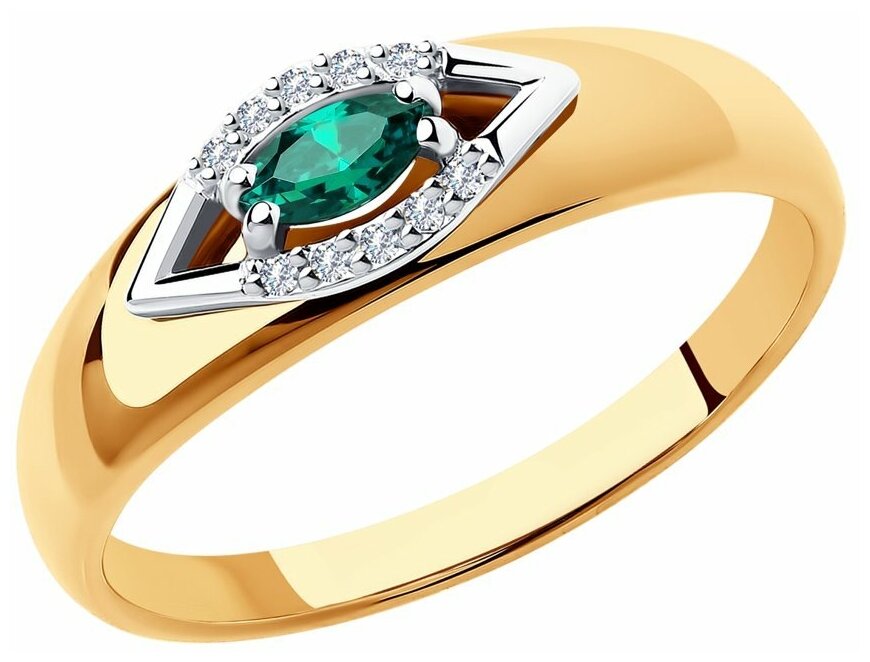 Кольцо SOKOLOV Diamonds из комбинированного золота с бриллиантами и изумрудом 3010525 