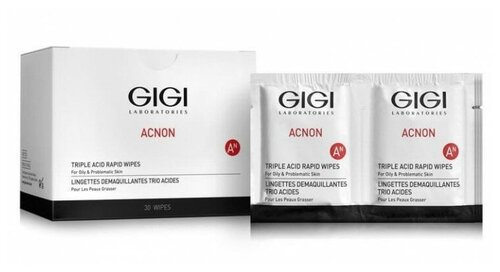 Gigi Салфетки GiGi Acnon Acnon Triple Acid Rapid Wipes, Влажные очищающие салфетки, 30 шт, 100 г, 30 шт.