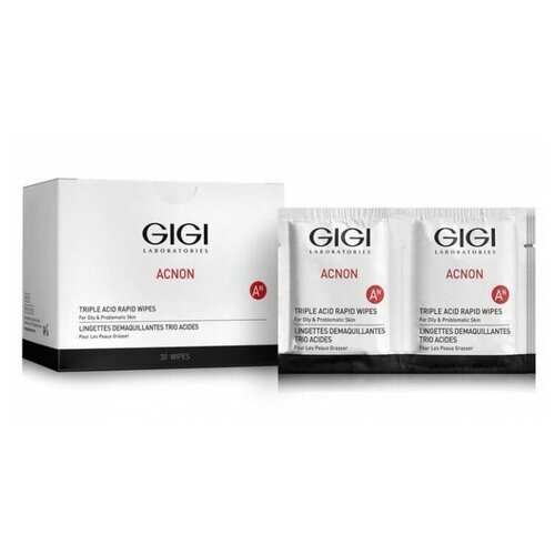 Gigi Салфетки GiGi Acnon Acnon Triple Acid Rapid Wipes, Влажные очищающие салфетки, 30 шт, 100 г, 30 шт.