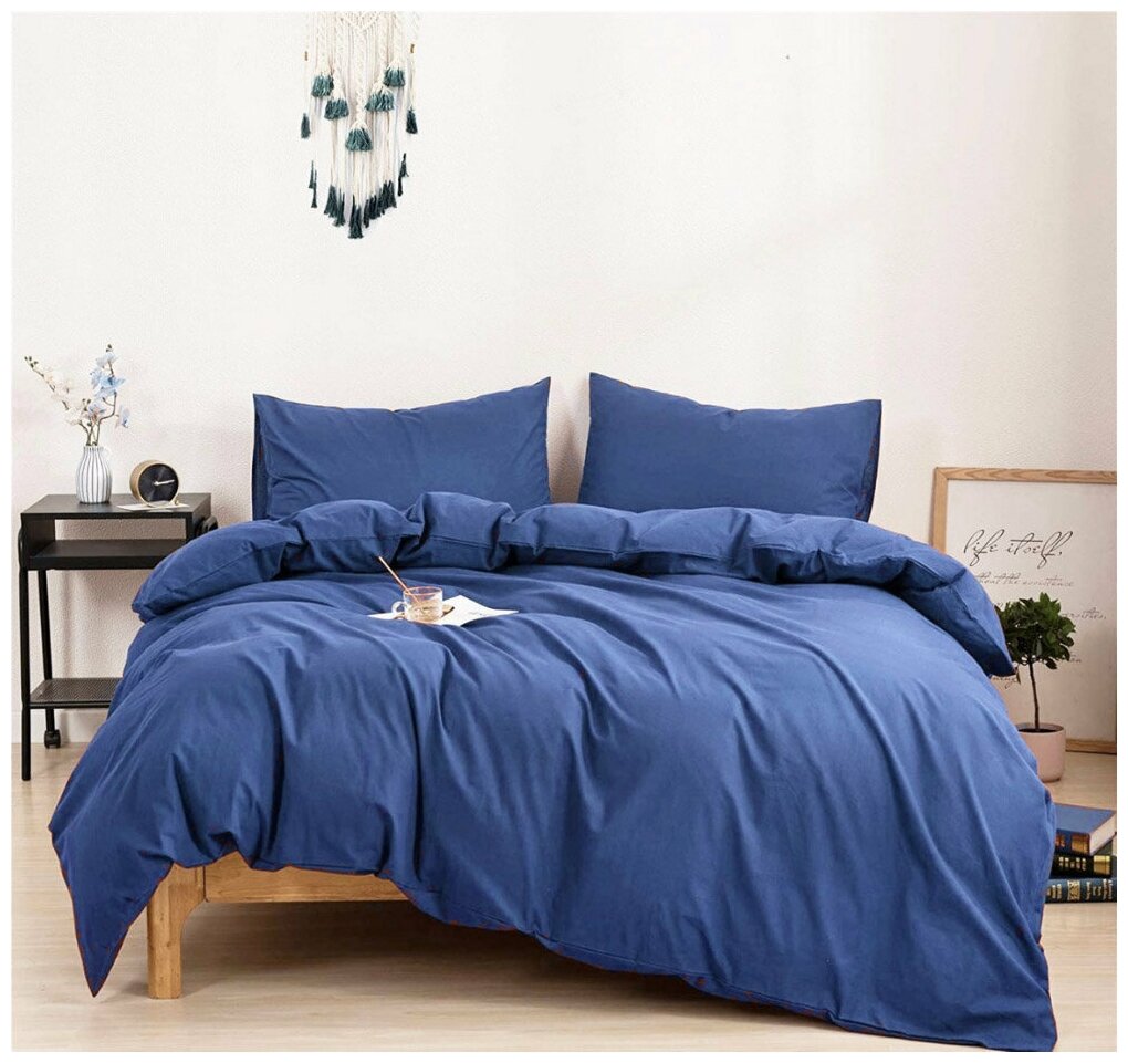Комплект постельного белья Grazia-Textile Евро синий, Сатин, наволочки 70x70 2 шт. - фотография № 1