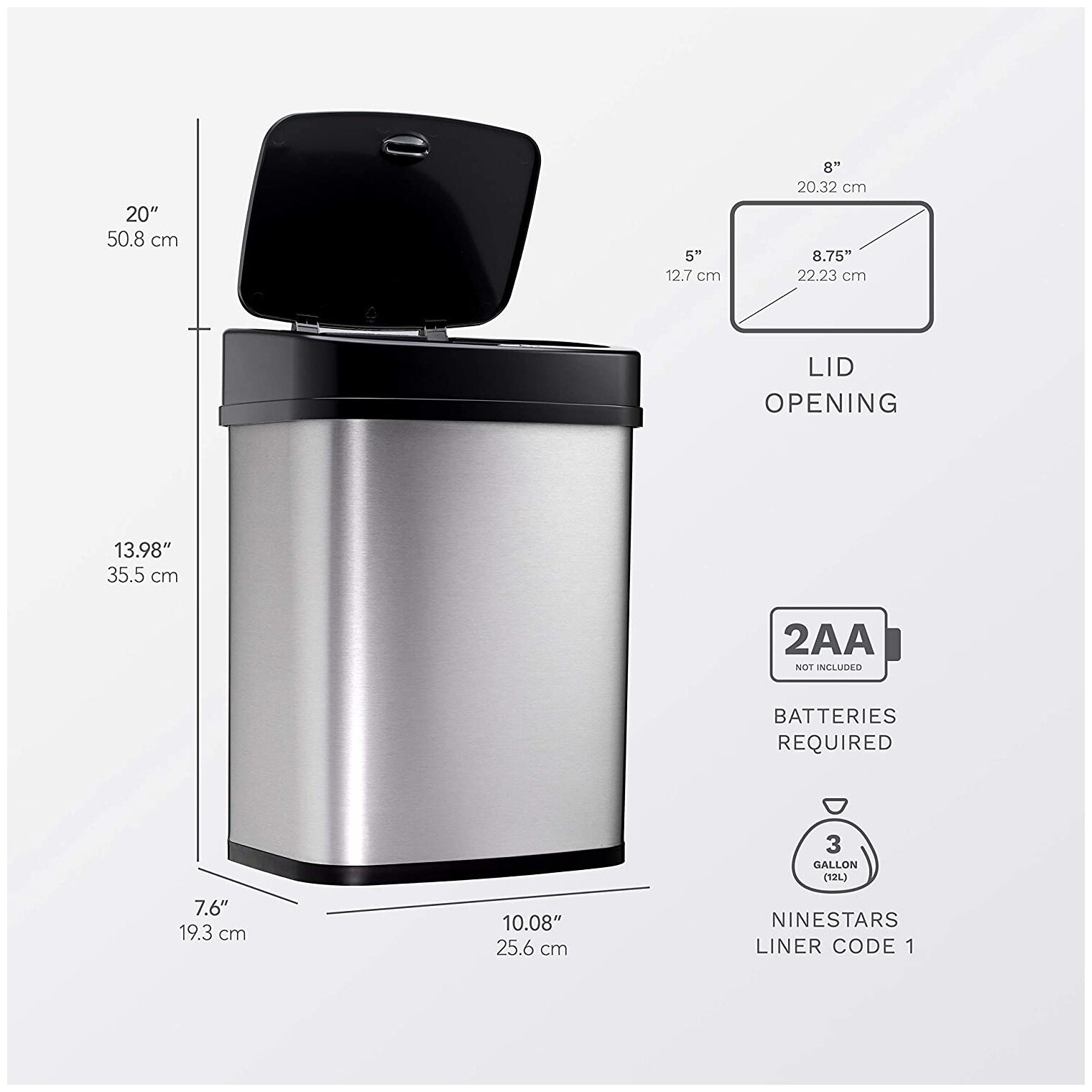 Мусорное ведро Ninestars Stainless steel Sensor Trash Can 12л (DZT-12-5) серебристый - фотография № 11