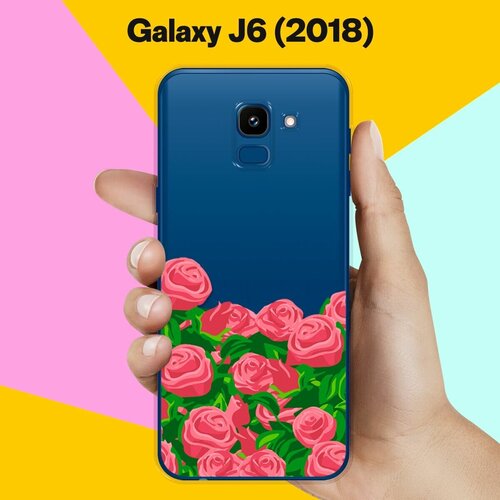 матовый чехол football w для samsung galaxy j6 2018 самсунг джей 6 плюс с 3d эффектом черный Силиконовый чехол Розы на Samsung Galaxy J6 (2018)