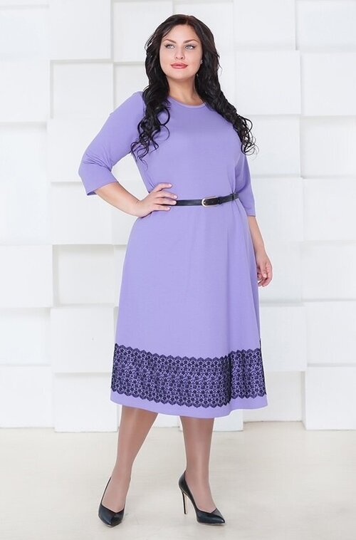 Платье ампир DIVA-PLUS, гипюр, полуприлегающее, миди, размер 52, фиолетовый