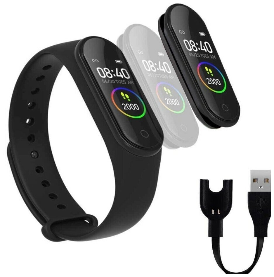Фитнес браслет TRAKER M4 \ с измерением давления и пульсометром \ умный браслет с экраном черный Android IOS