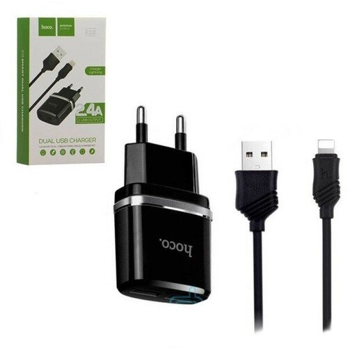 Сетевое зар. устр. Hoco C12 2USB Lightning 2.4A черное