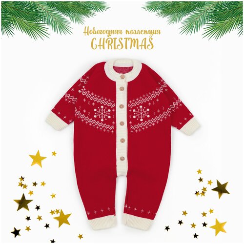 Комбинезон Amarobaby Pure Love Christmas Snow, открытая стопа, размер 62, красный, белый