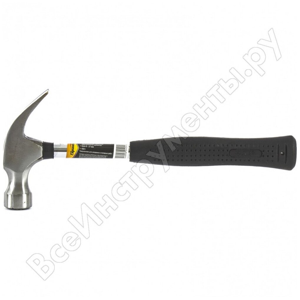 фото Молоток-гвоздодер, 450 г, боек 27 мм, металлическая трубчатая обрезиненная рукоятка Sparta