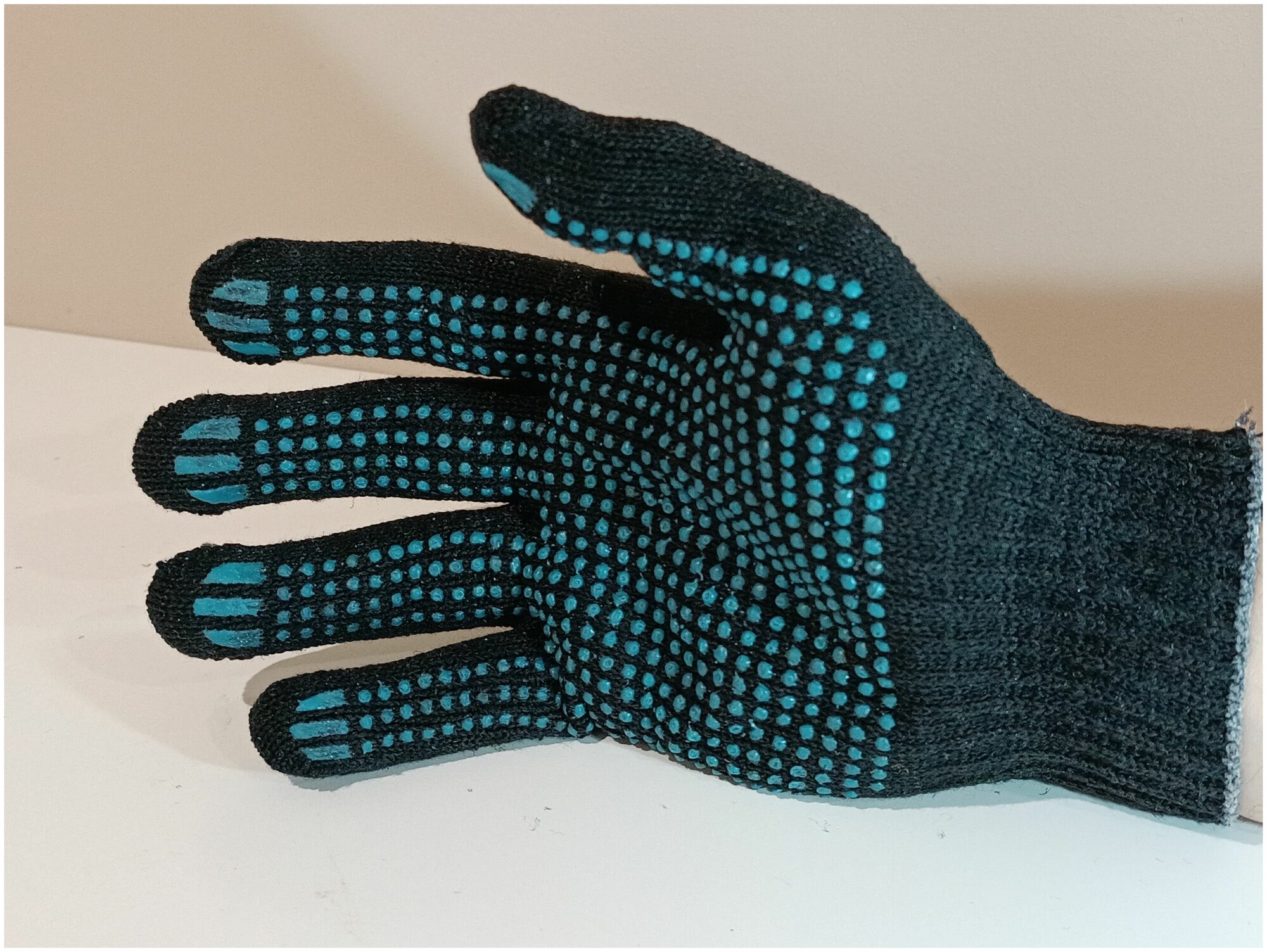 Перчатки (gloves) ХБ 10кл. 4 нитки с ПВХ покрытием черные (10 пар) / PPE-006 - фотография № 5