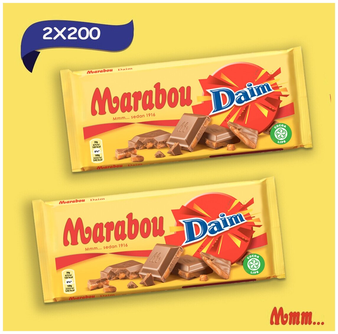 Marabou (Марабу), Шведский молочный шоколад с кусочками хрустящей карамели Daim 2x200 гр. - фотография № 2