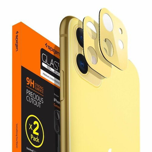 Защитное стекло для камеры Spigen на Apple iPhone 11 (AGL00509) Full Cover Camera Lens 2 шт / Спиген стекло для камеры для Айфон 11, прочное, олеофобное покрытие, желтое