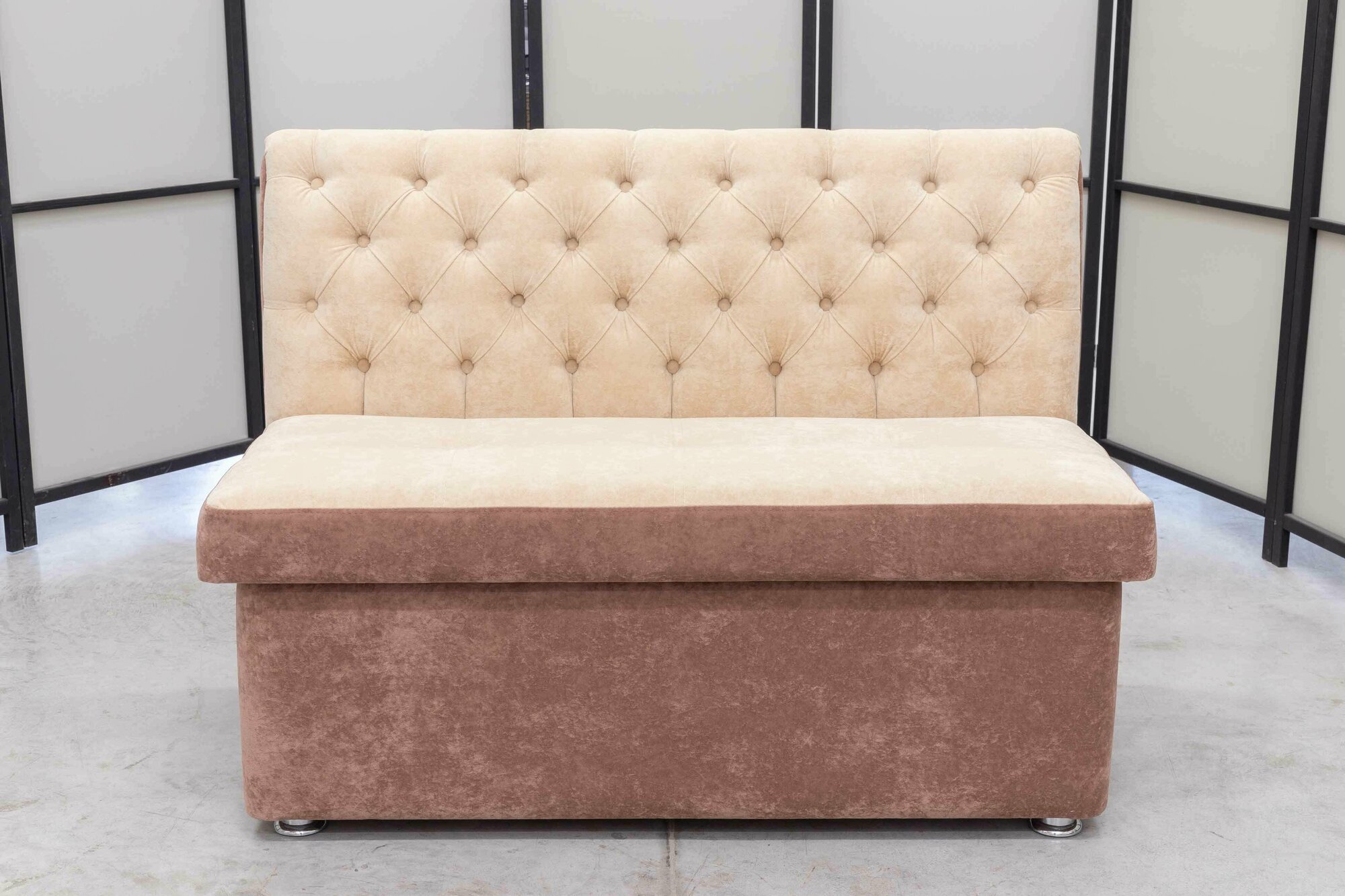 Кухонный прямой диван Монро с ящиком, 120х65 см, обивка моющаяся, антивандальная, антикоготь, цвет крем - мокка