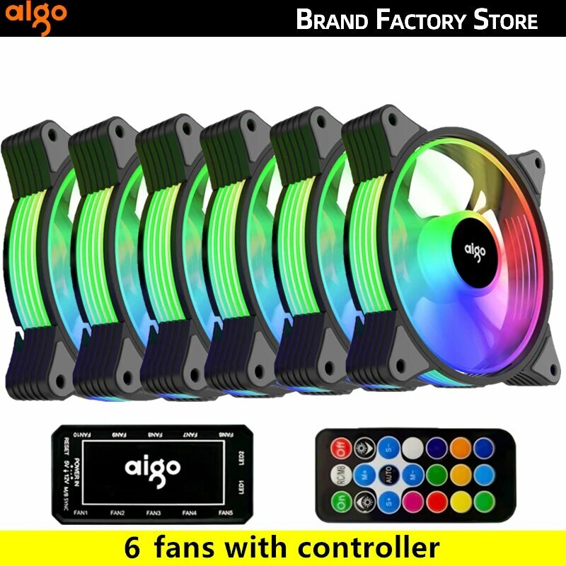Кулер Aigo AR12 с RGB-подсветкой для ПК, размер 120 мм, 1-10 шт, AR12-6IN1, A-RGB, Белый