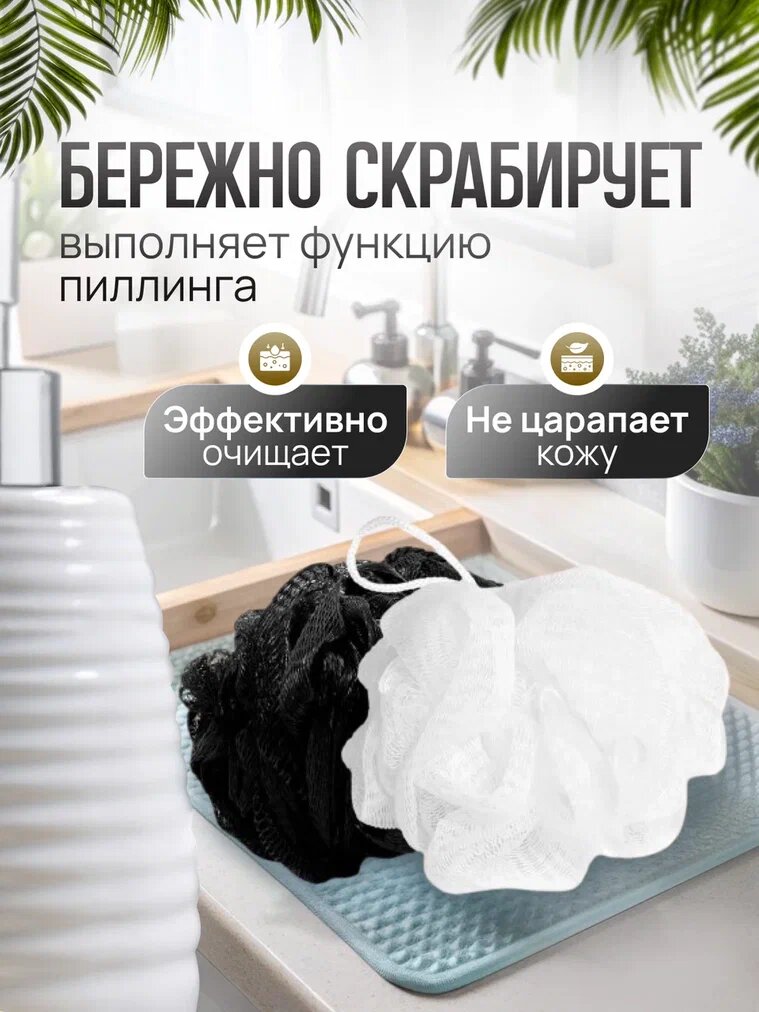 Мочалка для тела набор 2шт PRO CLEANLY, губки для душа ванной и бани, форма шар, мягкие, нейлон — фото 1