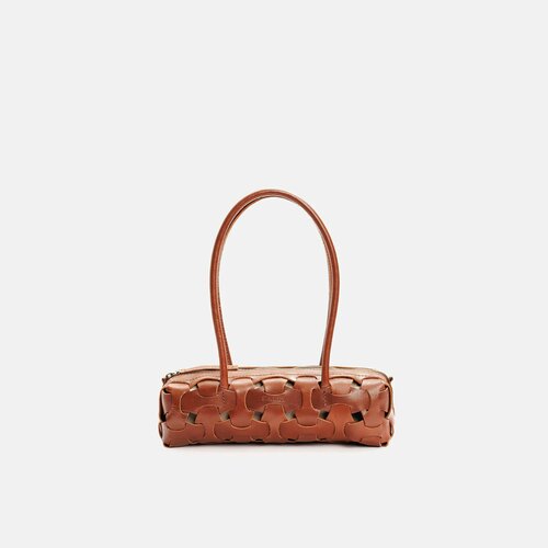 фото Сумка багет makey the plait baget, фактура плетеная, коричневая