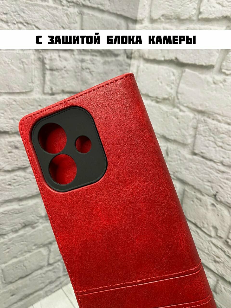 Кожаный чехол книжка из эко-кожи для OPPO A3 OPPO A3X красная — фото 1
