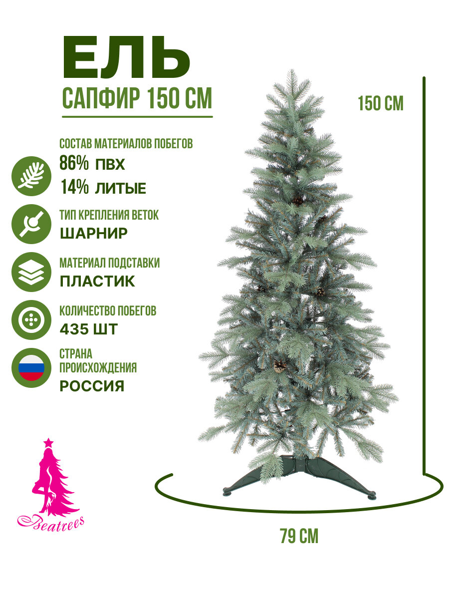 Ель BEATREES Сапфир голубая с шишками 15 м