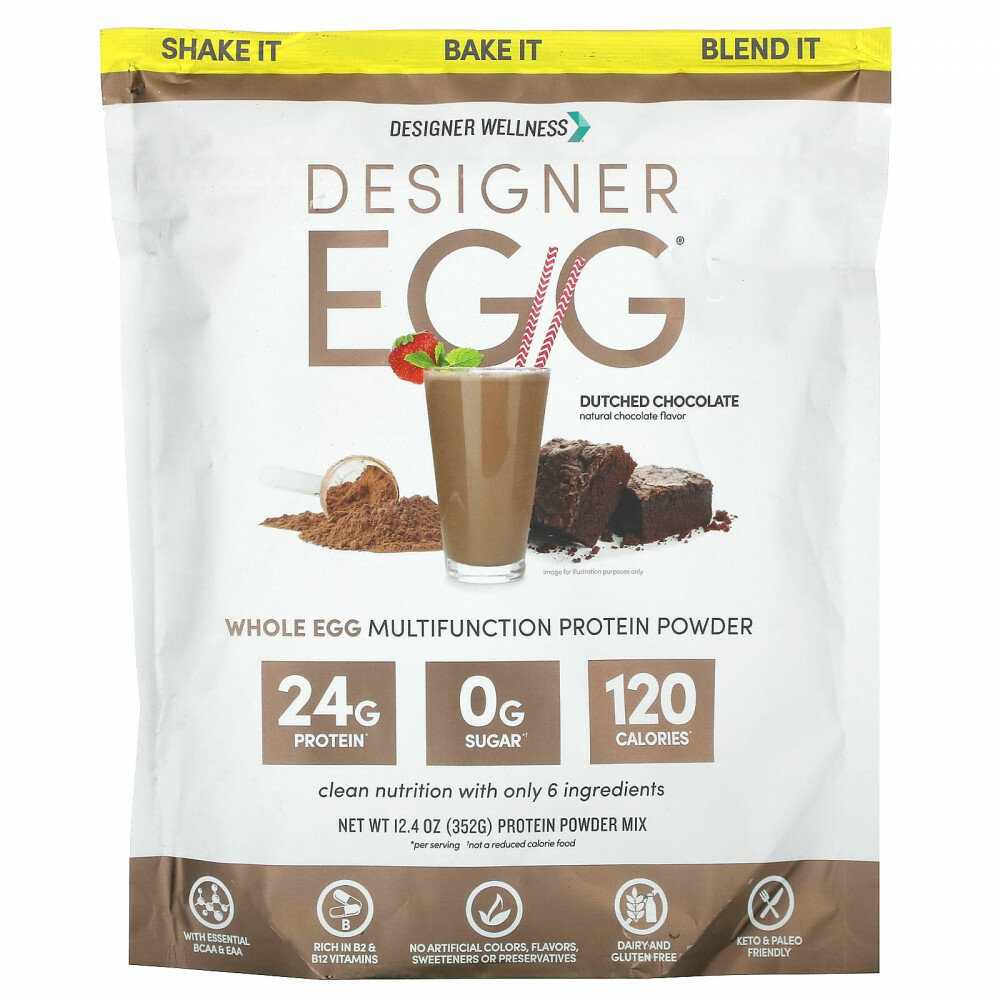 Designer Wellness, Designer Egg®, многофункциональный протеиновый порошок из цельного яйца, голландский шоколад, 352 г (12,4 унции)