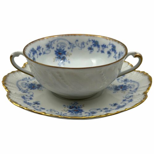 Бульонная пара Fontainebleau фарфор 1980-1990 гг Royal Limoges Франция 6596₽