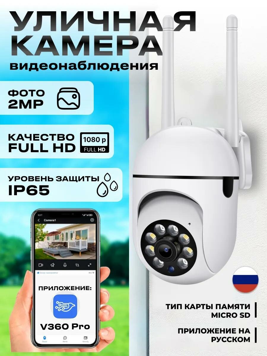 Камера видеонаблюдения для дома беспроводная уличная 360 с датчиками движения и освещенности, full HD