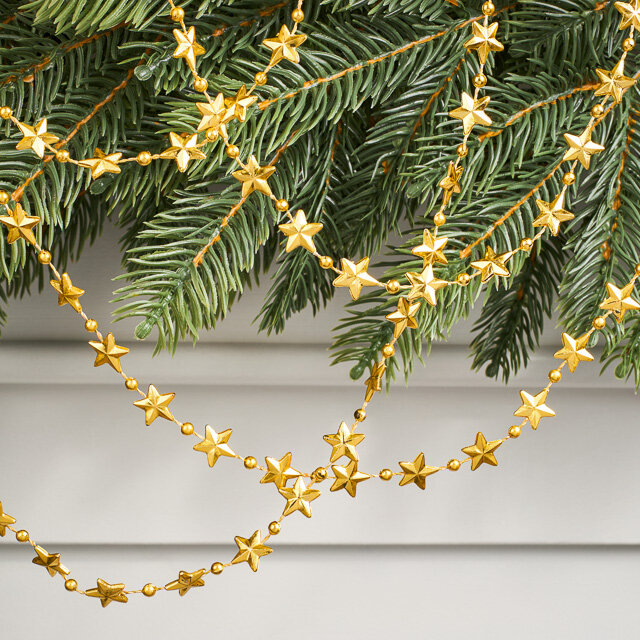 Бусы на елку Звезды Celestial Gleam 270 см золотые пластиковые
